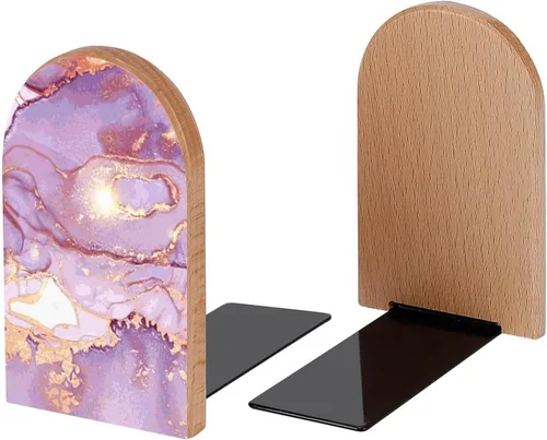 Vista 2 de Sujetalibros decorativos de madera para estantes, habitación de los niños, oficina en casa, tapones de libros para revistas, libros, DVD, 1 par/2