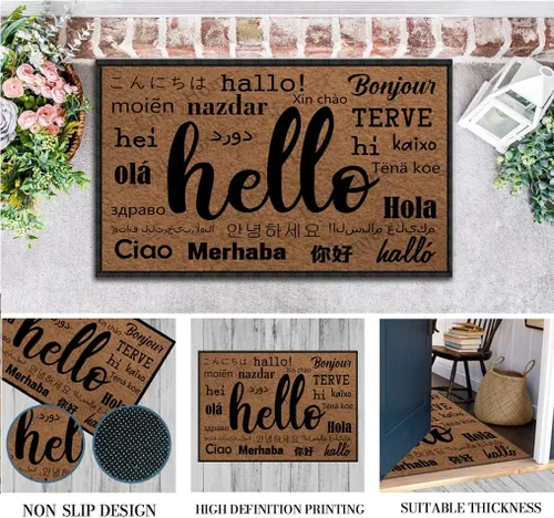 Vista 7 de Emilyhome Hello Funny Felpudo lavable a máquina de perfil bajo de 0.24 pulgadas, para interiores y exteriores, antideslizante y seguro para suelos