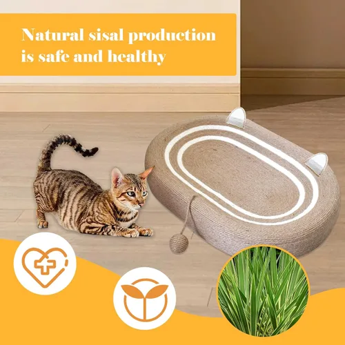 Vista 3 de Cama rascador para gatos 3 en 1, tabla rascador de sisal para gatos, almohadilla ovalada para arañazos de gatos, duradera para rascar, cama redonda