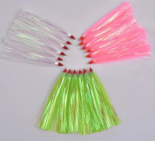 Vista 9 de Teasers de pesca -12/18 piezas de calamar Teaser de pesca de Mylar Flash Teaser de pesca de cola para plataformas de platijas para señuelo de pesca