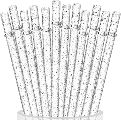 Vista 10 de ALINK 12 popotes reutilizables con purpurina, popotes de plástico duro negro de 11 pulgadas de largo, popotes de repuesto para Stanley, YETI, tarro