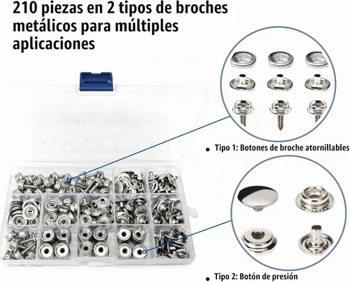Vista 2 de MinliGUY Broches de acero inoxidable, 210 piezas de repuesto de botón a