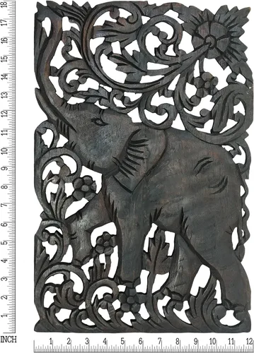 Vista 4 de AeraVida Elefante en jardín de margaritas tallado a mano inspirado en la naturaleza y los animales, arte de pared de madera para decoración