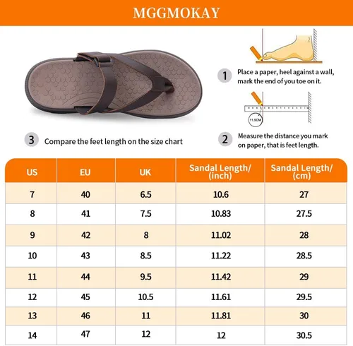Vista 6 de MGGMOKAY Sandalias ligeras de cuero para hombre con soporte de arco