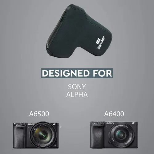 Vista 6 de MegaGear MG1499 Sony Alpha A6400, A6500 (0.709-5.315 in) Funda de neopreno ultra ligera para cámara - Negro, piel sintética