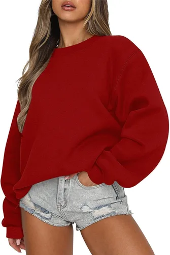 Vista 23 de midelxp Sudaderas de gran tamaño con cuello redondo para mujer, forro polar suave, manga larga, casual, cómodas, lindas sudaderas con capucha