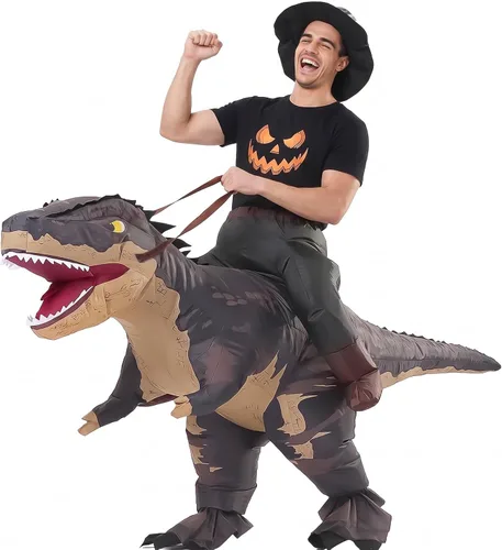 Vista 7 de MXoSUM Disfraz inflable de dinosaurio para adultos, disfraz de jinete T-Rex, divertido disfraz de Halloween para fiesta de cosplay Verde