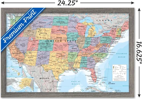 Vista 3 de Trends International Póster de pared de USA Map 2023, 14.72 x 22.37 pulgadas, versión enmarcada de madera de granero