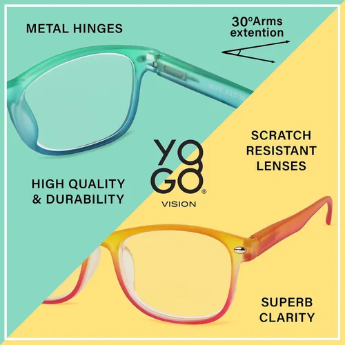 Vista 4 de Yogo Vision Blue Light Reading Glasses for Men and Women Two Tone Havana Rectangle Readers Set of 5