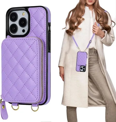 Vista 12 de Bocasal - Funda tipo cartera cruzada para iPhone 13 Pro, color negro RFID Blocking PU Leather Zipper Handbag Purse, Kickstand Flip Folio Case with