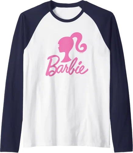 Vista 6 de Barbie - Camiseta de béisbol raglán raglán con logotipo rosa de Barbie, Negro - Negro/Blanco