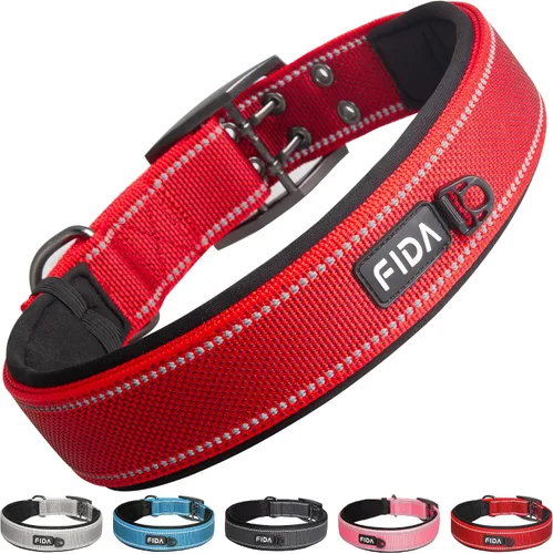 Vista 16 de Fida Collar para perro de alta resistencia, acolchado de neopreno suave ultra cómodo, collar de nailon reflectante ajustable para mascotas con Negro