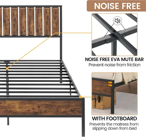 Vista 6 de IDEALHOUSE Base de cama Queen con cabecera de madera, marco de cama de metal con plataforma Queen con 14 listones de acero resistente, más