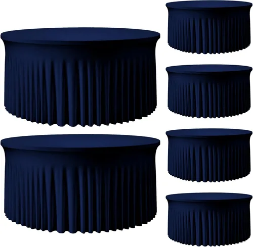 Vista 52 de Mantel redondo de 60 pulgadas en negro para mesas de 5 pies, funda de mesa ajustada de elastano con borde elástico y falda, lavable, sin arrugas