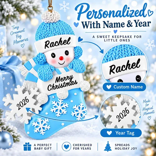 Vista 3 de Bemaystar 2025 Adornos Personalizados de Primer Navidad del Bebé - Adornos de Navidad de Resina Hechos a Mano con Nombre y Año - Adornos de Navidad
