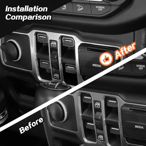 Vista 3 de JeCar 4 piezas para Jeep Wrangler Cubierta de botón del interruptor de ventana de la moldura interior negra para Jeep Wrangler JL JLU Gladiator JT