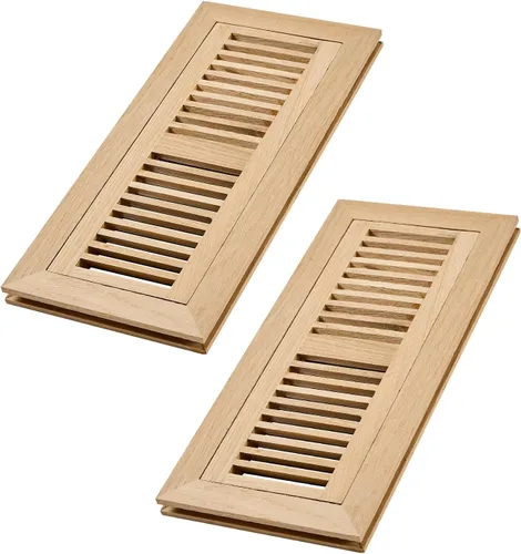 Vista 16 de Paquete de 2 registros de piso de madera dura de roble rojo, ventilación de montaje empotrado, 4 x 10 pulgadas, con amortiguador, sin terminar