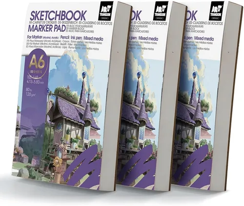 Vista 16 de TRANSON Paquete de 2 mini cuadernos de bocetos A6, papel de arte pesado de 80 libras/4.23 oz/m², no se traspasa, 100 hojas/200 páginas de 4.13 x