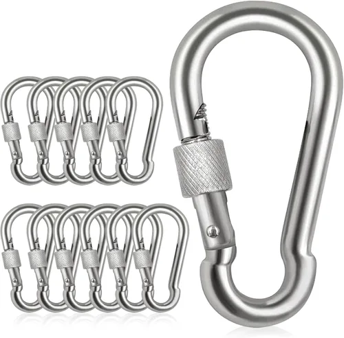 Vista 13 de Clips de mosquetón de bloqueo, gancho de resorte de acero inoxidable, mosquetón de bloqueo resistente, 304 de acero inoxidable de alta calidad