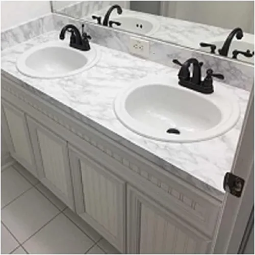 Vista 6 de EZ FAUX DECOR Envoltura de Actualización de Encimera de Vinilo 36" x 36" Impermeable Papel de Contacto de Mármol Blanco Cubierta Adhesiva