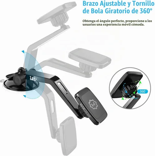 Vista 5 de WixGear Magantic Mount, soporte magnético curvado para tablero de instrumentos para teléfono celular y mini tabletas con tecnología rápida de cierre