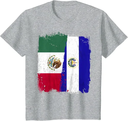 Vista 52 de Camiseta con la bandera mexicana de El Salvador con la mitad de la bandera mexicana de El Salvador