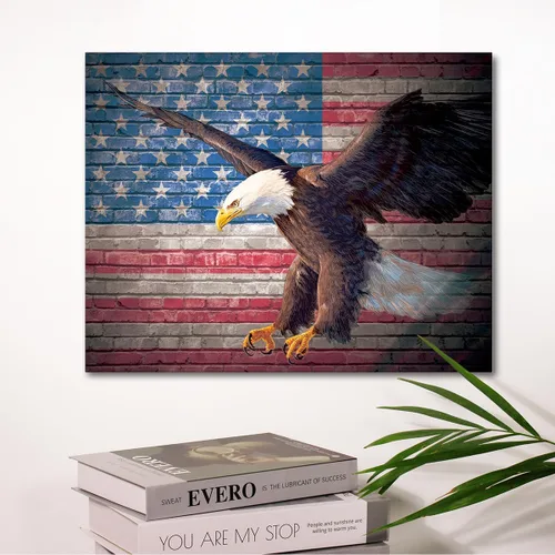 Vista 3 de Lienzo decorativo rústico de la bandera americana, lienzo de águila calva para decoración del hogar, oficina, dormitorio, impresión patriótica