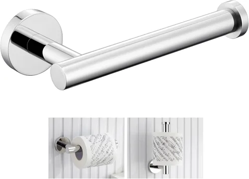 Vista 10 de Soporte de papel higiénico negro y dorado, colgador de papel higiénico de acero inoxidable para baño, dispensador de rollos de papel de tocador