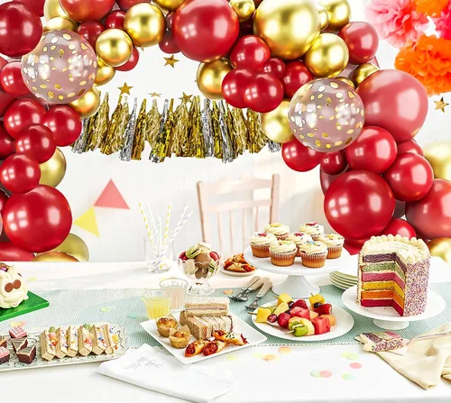 Vista 4 de Kit de guirnalda de arco de globos dorados burdeos, 123 globos metálicos de confeti para cumpleaños, aniversarios, Año Nuevo, compromisos, bodas