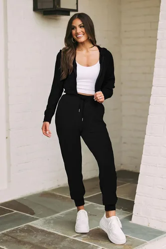Vista 2 de MASCOMODA Conjunto de 2 piezas para mujer, sudadera con capucha y pantalones deportivos de otoño con bolsillos