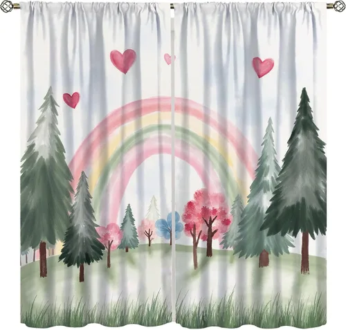 Vista 19 de Cortinas bohemias con diseño de arco iris, hermoso diseño de estrellas de durazno marrón y arcoíris, para dormitorio de niños y niñas, sala