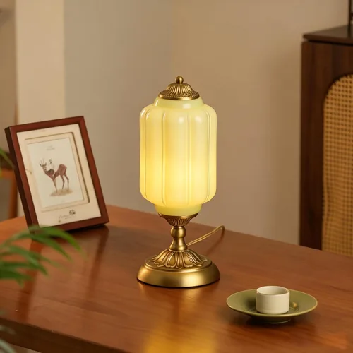 Vista 9 de Lámpara de mesa vintage de vidrio de leche, lámparas modernas de mediados de siglo regulables, elegante lámpara de noche Art Deco festoneada