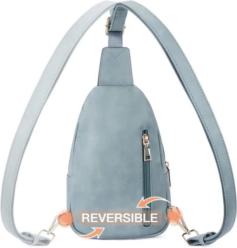 Vista 131 de Telena Riñonera pequeña para mujer, de cuero, cangureras, bolsa de pecho para mujer