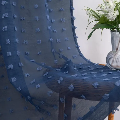 Vista 19 de Cortinas negras KOUFALL de 45 pulgadas de largo para ventana de cocina, cortinas transparentes con pompones y textura de encaje bohemio con bolsillo
