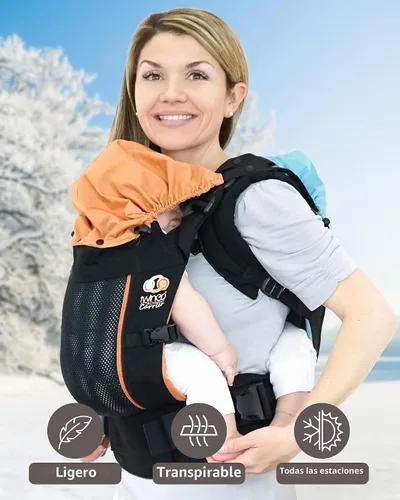 Vista 7 de TwinGo Portabebés - Modelo Air - Negro clásico - Ideal para todas las estaciones - Malla transpirable - Tándem totalmente ajustable o 2 portabebés