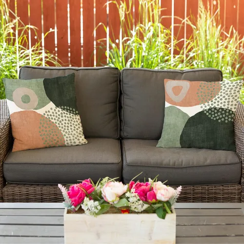 Vista 4 de Juego de 4 fundas de almohada modernas de mediados de siglo de 18 x 18 pulgadas, fundas de almohada geométricas bohemias para sofá al aire libre