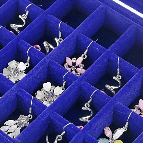 Vista 5 de MeJell - Joyero de terciopelo con 24 ranuras para anillos, aretes, bandeja de almacenamiento