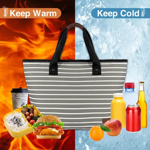 Vista 4 de Bolsa térmica grande aislada azul de 30 latas de 18 L, a prueba de fugas, suave bolsa de asas aislada, bolsa de comestibles reutilizable, lonchera