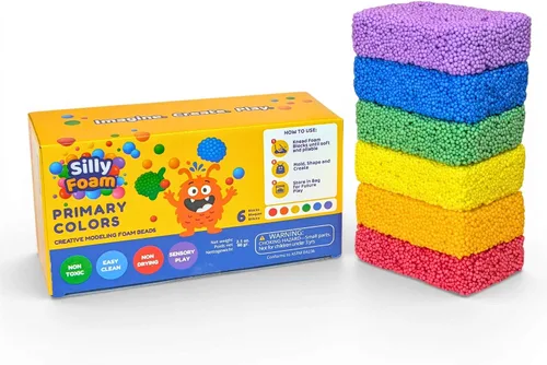 Vista 10 de Espuma Tonta, Cuentas de Espuma de Modelado Creativo, Paquete de 2 de 6 Primarios + 6 Bloques Pastel Neón, Sin Slime Sin Desorden, Perfecto