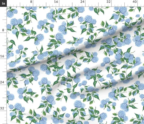 Vista 3 de Spoonflower Tela Hortensia Floral Azul Verde sobre Algodón Pétalo Patio Meadow Hamptons Grandmillennial Uso para coser ropa de acolchar