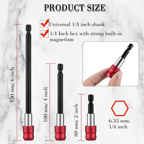 Vista 2 de Honoson 6 piezas de extensión de broca magnética para destornillador, juego de destornillador de impacto, adaptador de portabrocas de barra de 1/4