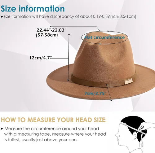Vista 60 de Sombreros Fedora para hombre, sombrero Panamá de ala ancha con cinturón clásico Unisex Felt Fedora, Adjustable Fit, Breathable Sweatband, All-Day