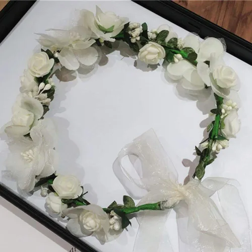 Vista 5 de Diadema con corona de flores, corona, guirnalda, bandas para el pelo, diseño floral, boda, novia, lazo, decoración de fiesta, tocado, tocado