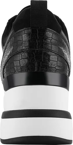 Vista 3 de YZ Zapatillas de deporte de cuña de moda para mujer, zapatos de plataforma con cordones de tacón alto Negro