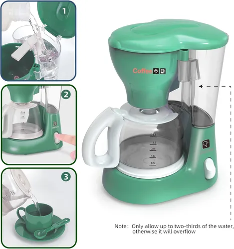 Vista 5 de Yalujumb Juego de juguetes de cocina, juego de electrodomésticos de cocina con cafetera, mezclador, tostadora con luces y sonidos realistas, regalo