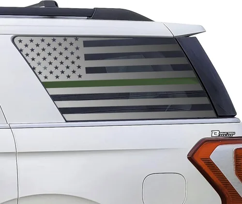 Vista 10 de BOGAR TECH DESIGNS Calcomanía de vinilo precortada con bandera estadounidense para ventana de un cuarto compatible con Ford Expedition MAX Negro