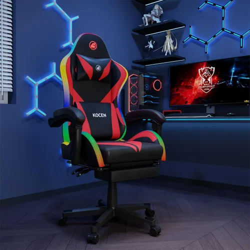 Vista 12 de Sillas de juego para adultos altos y niños, soporte lumbar, luces LED, respaldo alto, silla de computadora reclinable con reposacabezas