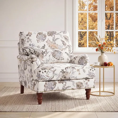 Vista 10 de Mid-Century - Silla decorativa moderna con almohada lumbar, color gris Chenille Gris Claro