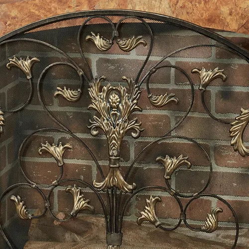 Vista 3 de Ashville - Paneles decorativos de malla metálica para chimenea, color bronce antiguo