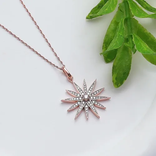 Vista 5 de Collar con colgante Starburst con cadena de 18" para mujer, 0.40